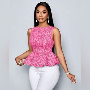New Pink Floral Peplum Top